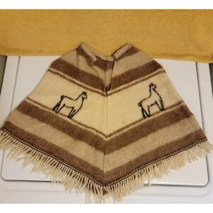 Vintage 80s‎ Childs Woven Poncho Alpaca Wool Lama Baby 6M - 2T